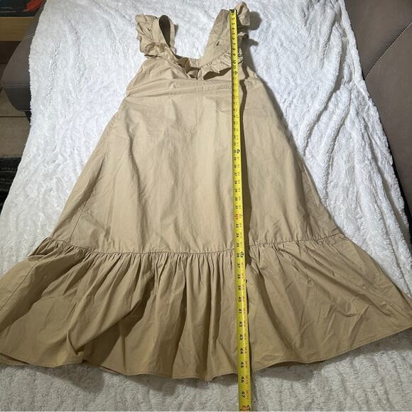 Urban Outfitters Size Medium Tan Square Neck Ruffle Midi Dress Neutral Rustic - Picture 10 of 12